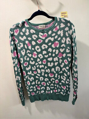 Sugarhill Brighton Animal Leopard Print Sweater in Green & Pink Size 8